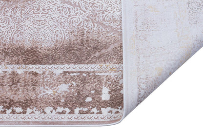 Distressed Oriental Area Rug – Beige Medallion Carpet, Turkish Boho Style