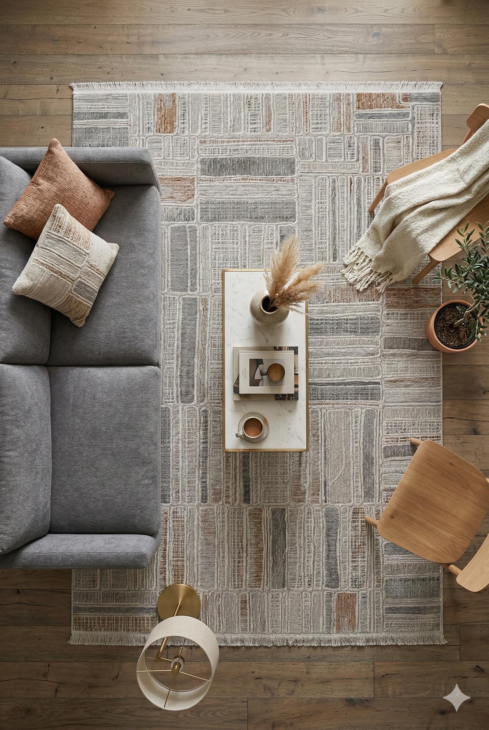 Modern Geometric Area Rug – Mid-Century Abstract Gridded Carpet