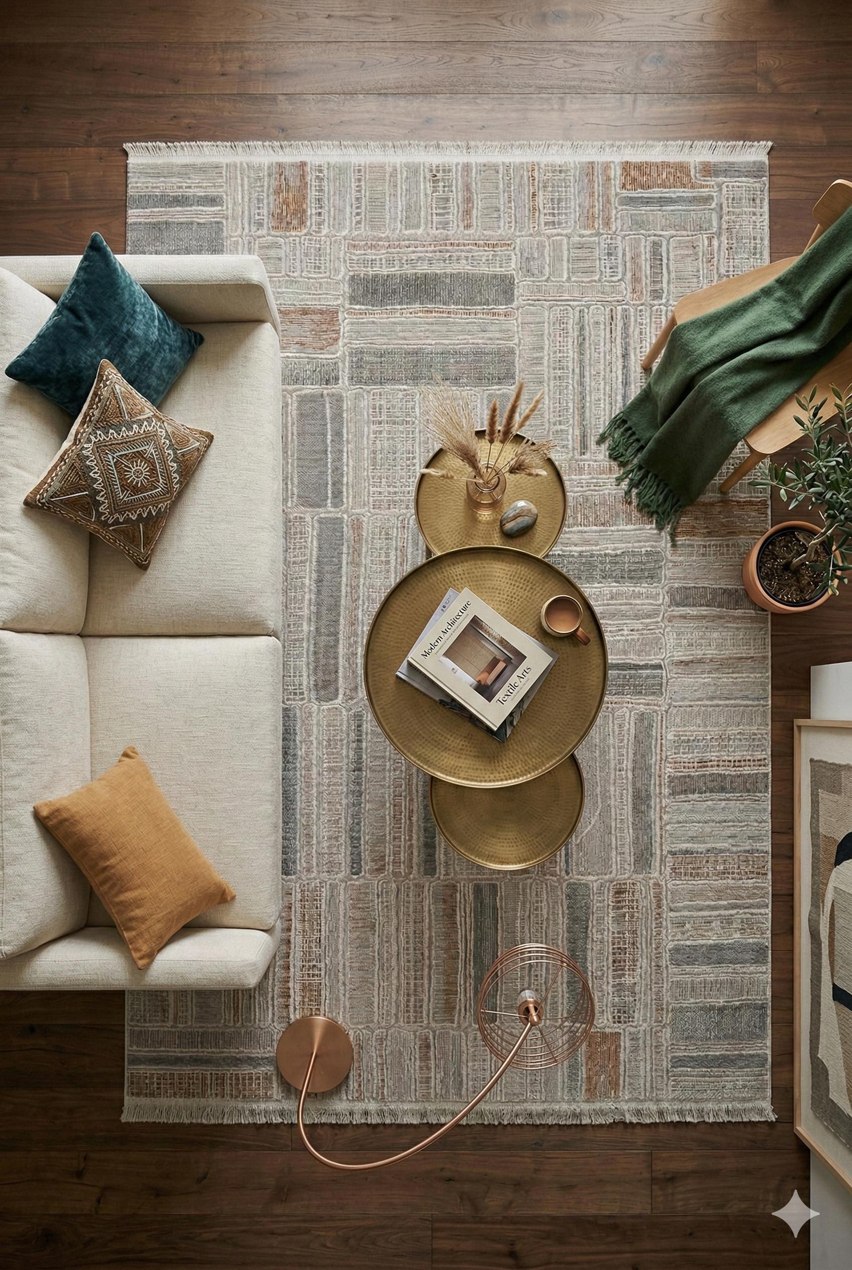 Modern Geometric Area Rug – Mid-Century Abstract Gridded Carpet