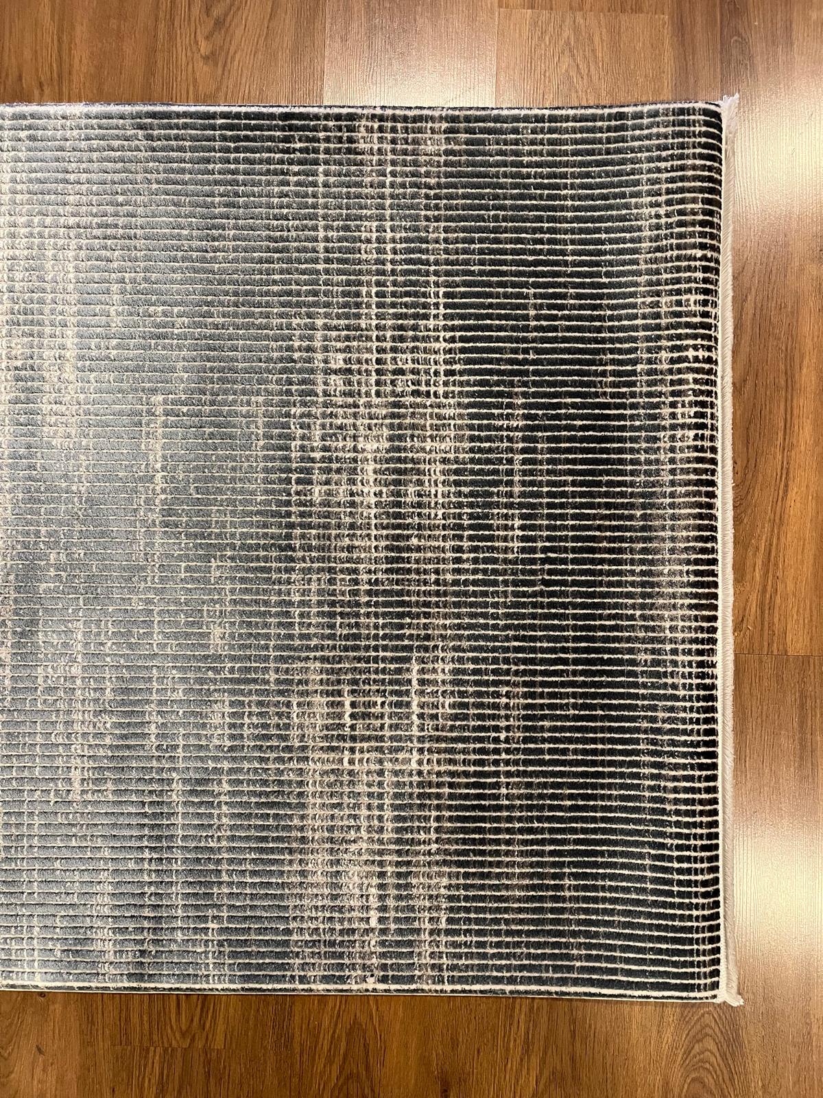 Modern Marsala Blue Textured Rug – Distressed Linear Woven Floor Carpet (Customizable Size)