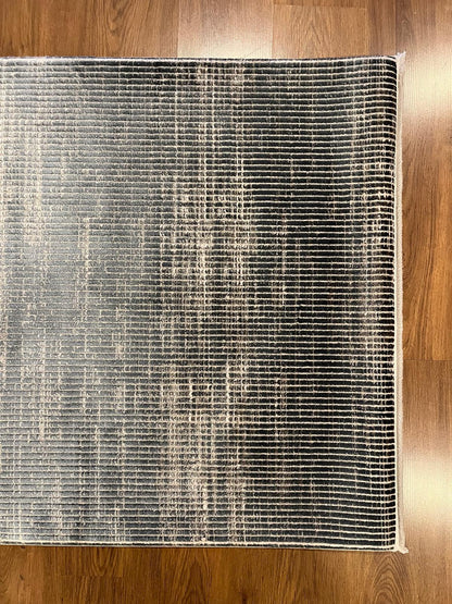 Modern Marsala Blue Textured Rug – Distressed Linear Woven Floor Carpet (Customizable Size)