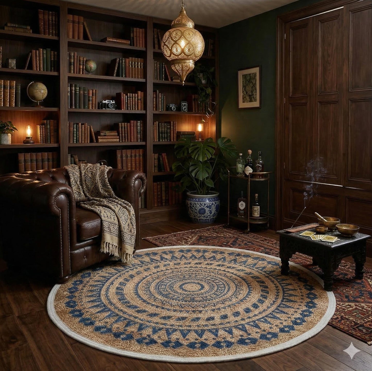 Oushak Style Circle Rug: Modern Bohemian Turkish Rug