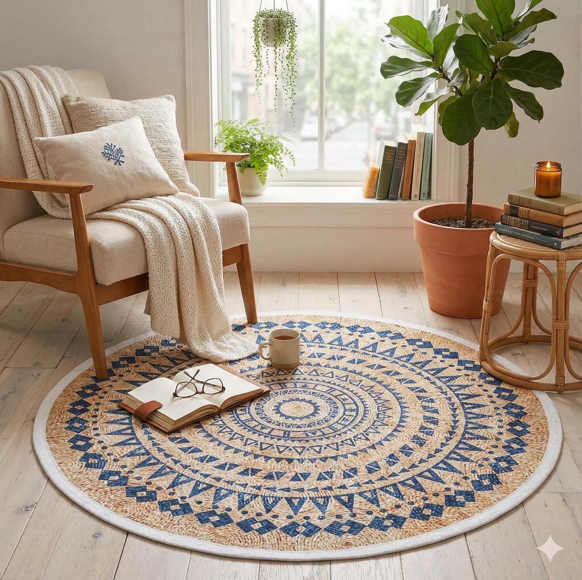Oushak Style Circle Rug: Modern Bohemian Turkish Rug