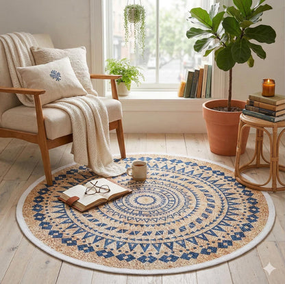 Oushak Style Circle Rug: Modern Bohemian Turkish Rug