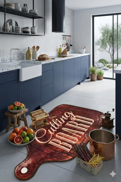 Oversized Cutting Board Kitchen Rug, Farmhouse Washable Runner, Rustic Chef Mat
