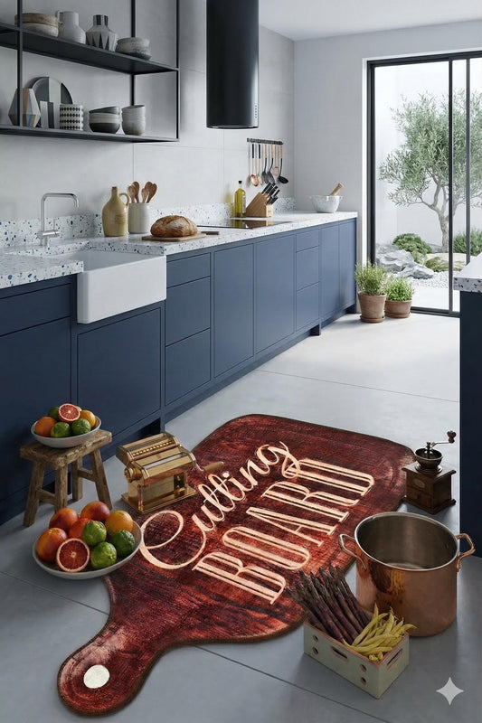 Oversized Cutting Board Kitchen Rug, Farmhouse Washable Runner, Rustic Chef Mat