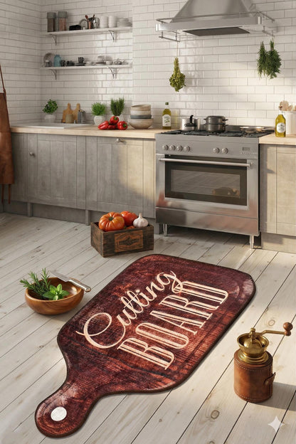 Oversized Cutting Board Kitchen Rug, Farmhouse Washable Runner, Rustic Chef Mat