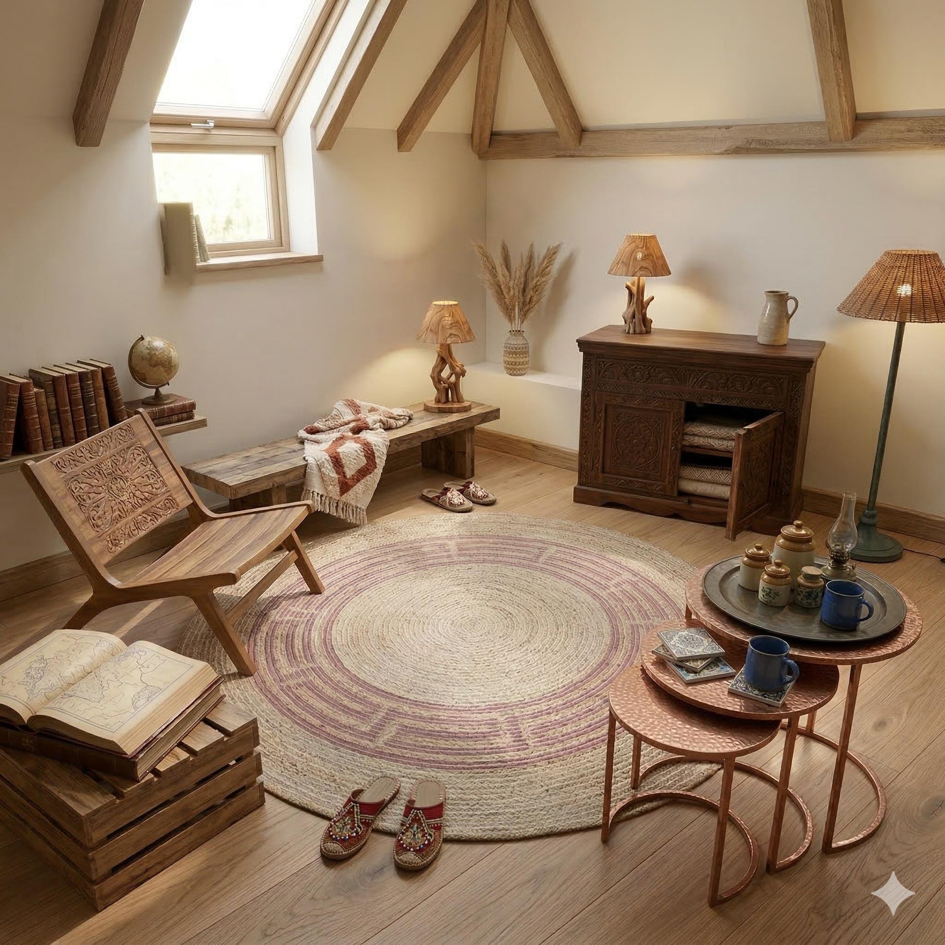 Bohemian Jute Circle Rug: Washable Outdoor Carpet