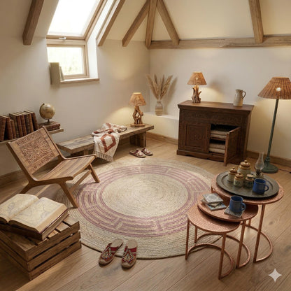 Bohemian Jute Circle Rug: Washable Outdoor Carpet