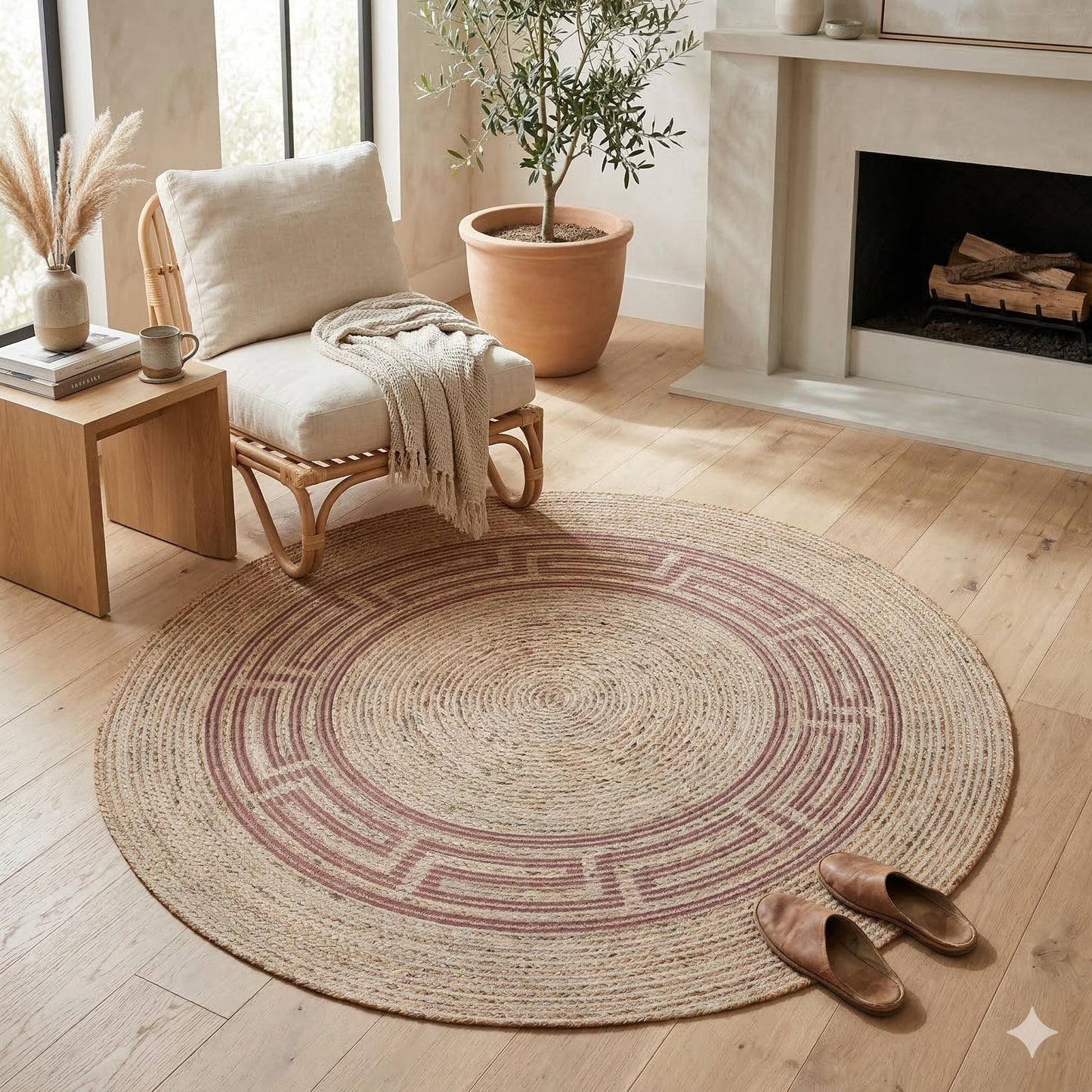 Bohemian Jute Circle Rug: Washable Outdoor Carpet