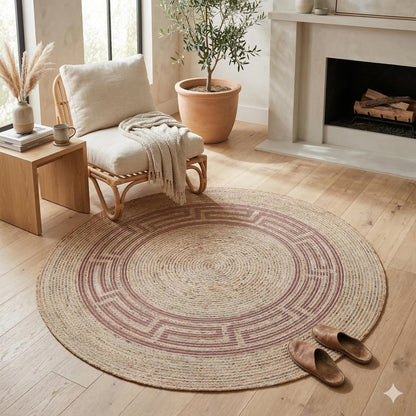 Bohemian Jute Circle Rug: Washable Outdoor Carpet