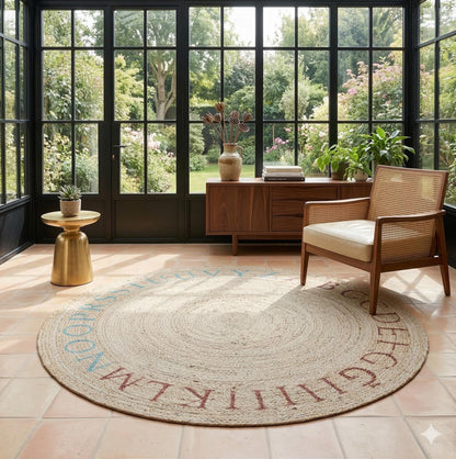 Round Beige Jute Rug: Bohemian Home Decor, Indoor/Outdoor Carpet