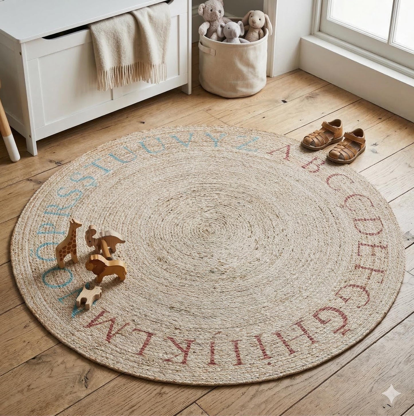 Round Beige Jute Rug: Bohemian Home Decor, Indoor/Outdoor Carpet