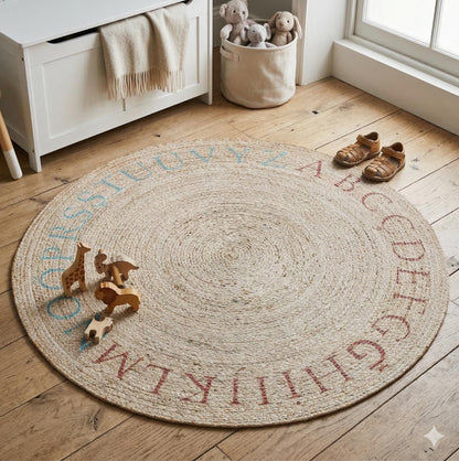 Round Beige Jute Rug: Bohemian Home Decor, Indoor/Outdoor Carpet