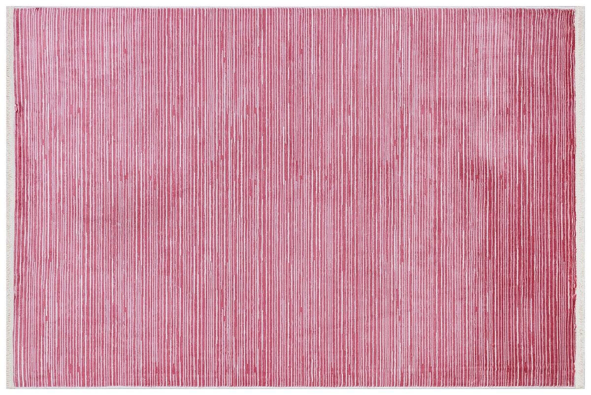 Plain Pink Ribbed Area Rug –Low Pile Carpet (Boho Living Room)