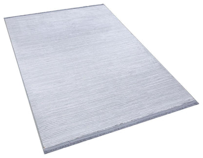 Plain Silver Ribbed Area Rug –Low Pile Carpet (Boho Living Room)