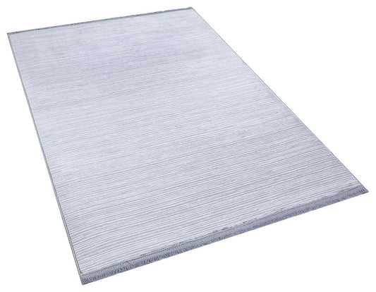 Plain Silver Ribbed Area Rug –Low Pile Carpet (Boho Living Room)