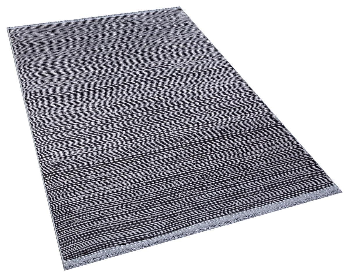 Plain Black Ribbed Area Rug –Low Pile Carpet (Boho Living Room)