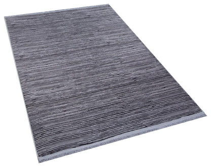 Plain Black Ribbed Area Rug –Low Pile Carpet (Boho Living Room)
