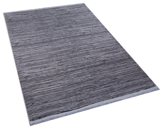 Plain Black Ribbed Area Rug –Low Pile Carpet (Boho Living Room)