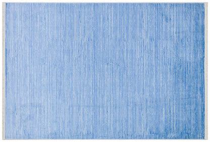 Plain Blue Ribbed Area Rug –Low Pile Carpet (Boho Living Room)