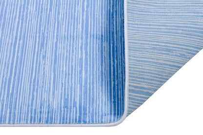 Plain Blue Ribbed Area Rug –Low Pile Carpet (Boho Living Room)