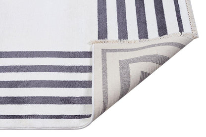 3x5 ft, Modern Ivory Bamboo Silk Rug with Gray Border and Fringes