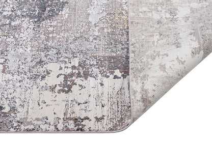 4x6 ft, Modern Distressed Vintage Medallion Rug – Faded Charcoal & Cream Bamboo Silk Style