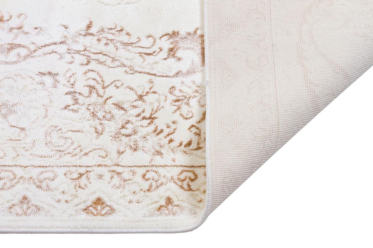 4x6 ft, Cream Gold Bamboo Silk Area Rug, Traditional Floral Medallion, Tassels