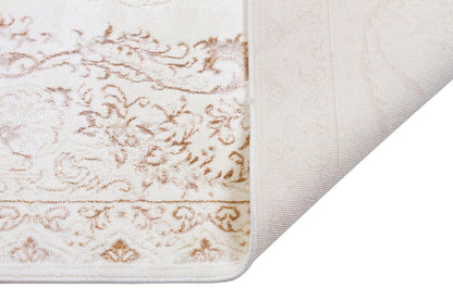 4x6 ft, Cream Gold Bamboo Silk Area Rug, Traditional Floral Medallion, Tassels
