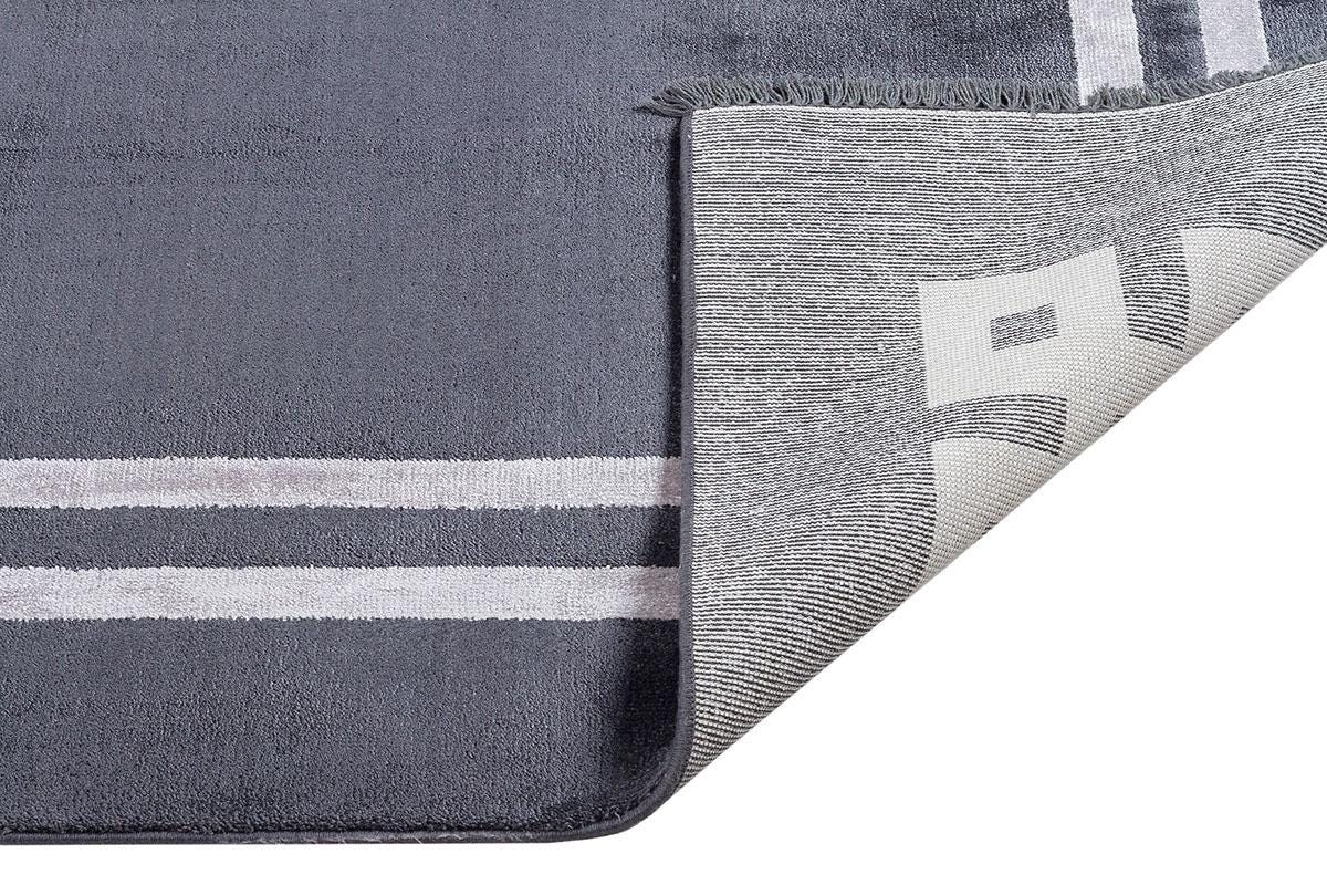 5x7 ft, Modern Charcoal Grey Bamboo Silk Rug – Elegant Greek Key Border Design