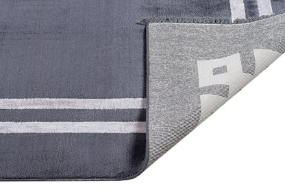 5x7 ft, Modern Charcoal Grey Bamboo Silk Rug – Elegant Greek Key Border Design