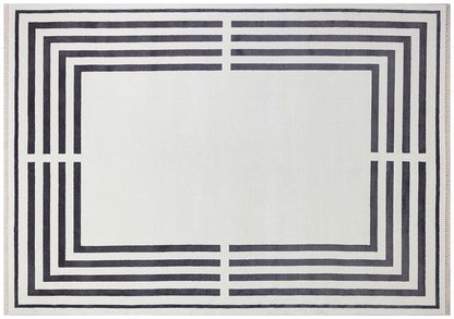 5x7 ft, Modern Geometric Bamboo Silk Rug – Minimalist Border Design