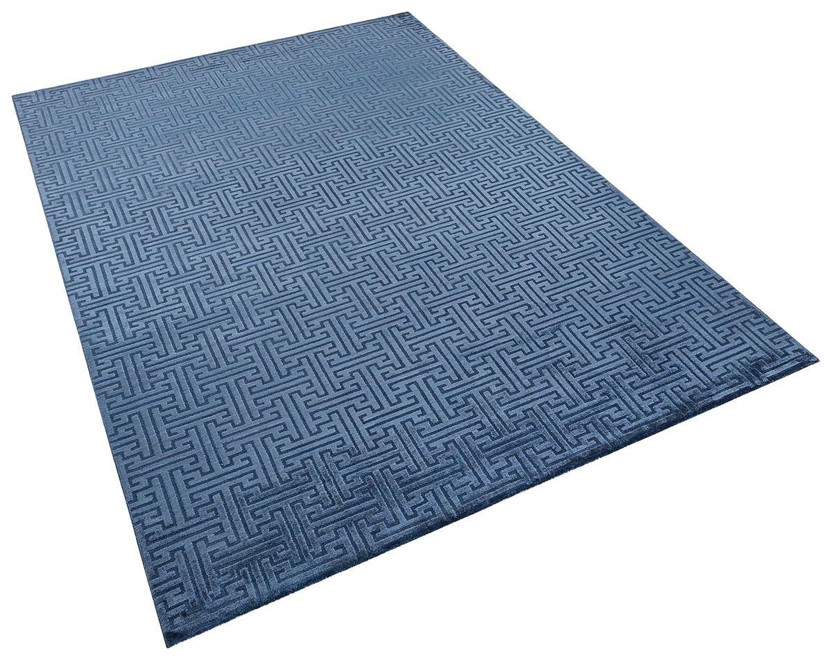 5x7 ft, Modern Geometric Greek Key Bamboo Viscose Rug in Slate Blue