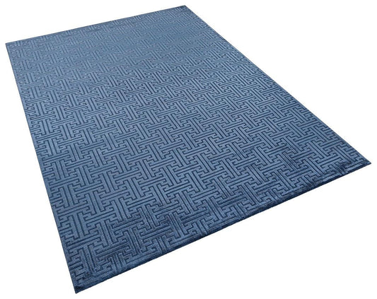 5x7 ft, Modern Geometric Greek Key Bamboo Viscose Rug in Slate Blue