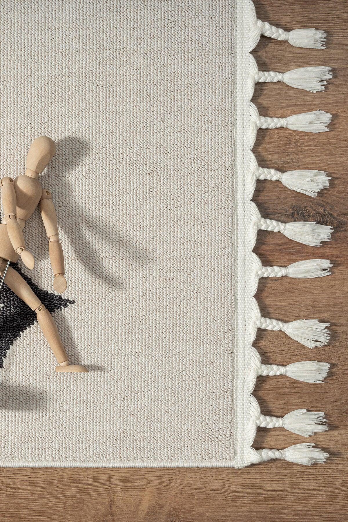 Kite Clouds Nursery Rug – Boho Tassels Playroom Area Carpet