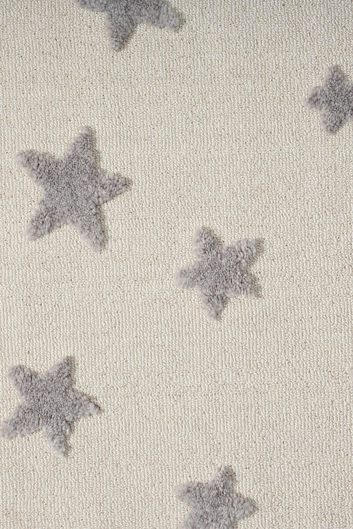 Neutral Star Nursery Rug – Boho Tasseled Playroom Decor, Cream Grey Celestial Area Rug