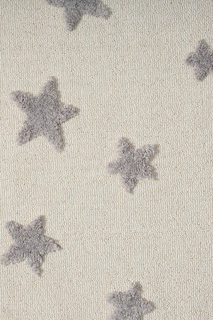 Neutral Star Nursery Rug – Boho Tasseled Playroom Decor, Cream Grey Celestial Area Rug