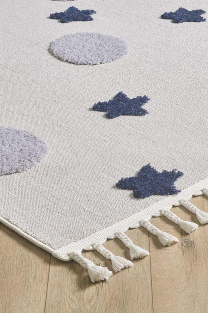 Celestial Moon and Star Rug – Grey Navy Nursery Playroom Mat