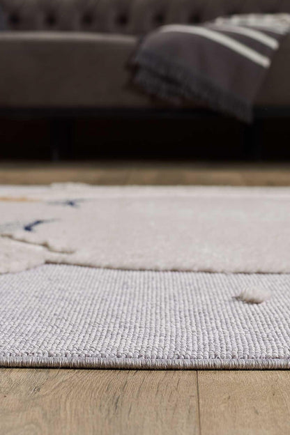 Celestial Moon Stars Nursery Rug | Boho Gray Cloud Playroom Area Carpet