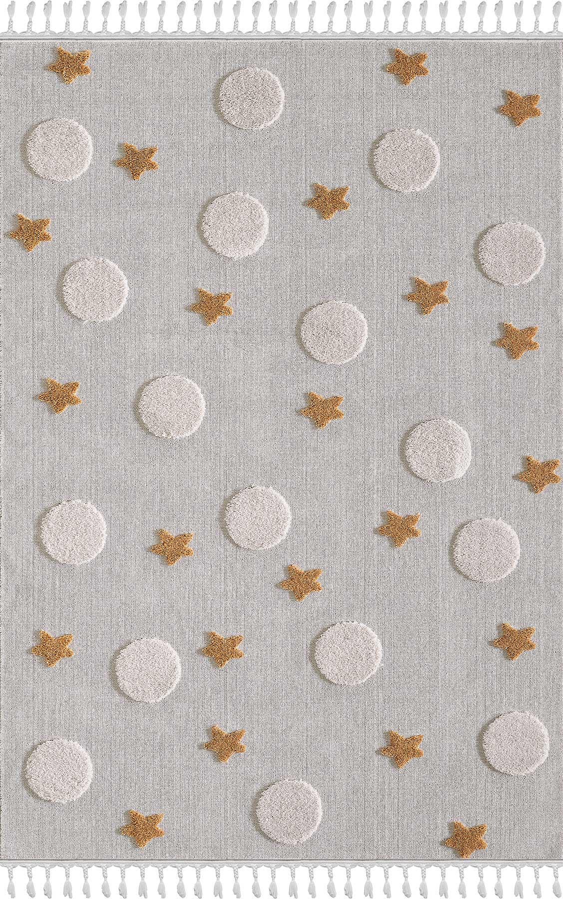 Celestial Stars and Moons Rug – Neutral Grey Boho Nursery Carpet
