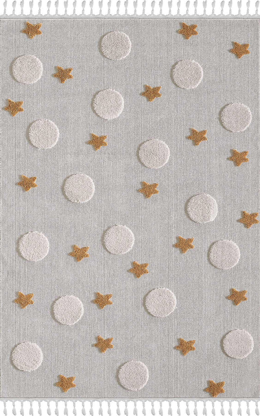 Celestial Stars and Moons Rug – Neutral Grey Boho Nursery Carpet