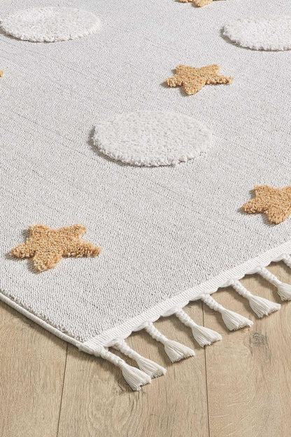 Celestial Stars and Moons Rug – Neutral Grey Boho Nursery Carpet