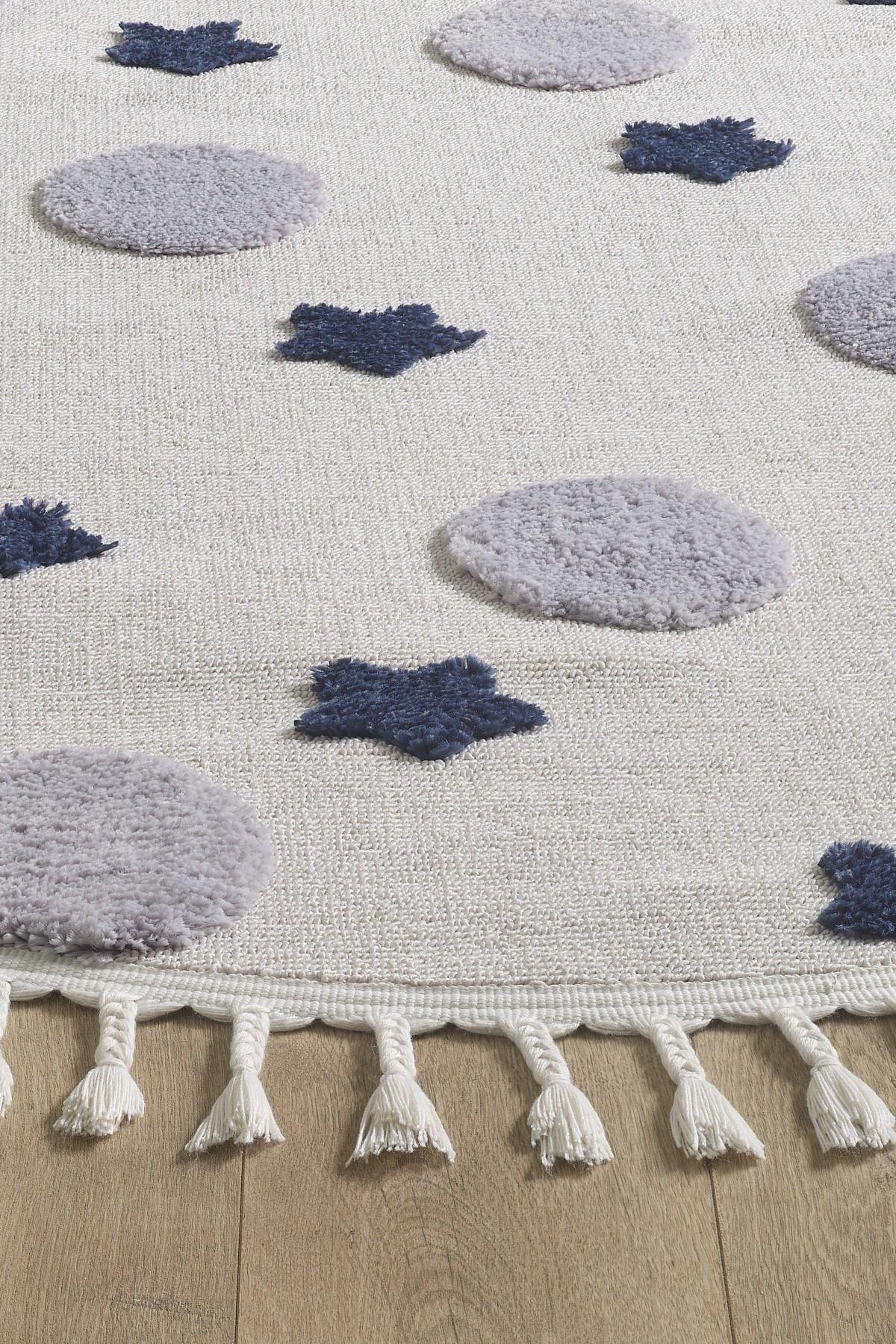 Round Galaxy Nursery Rug with Tassels – Celestial Boho Kids Room Decor