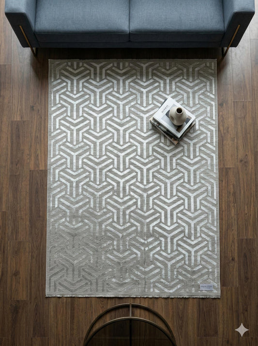 Modern Geometric Area Rug – Gray 3D Pattern Carpet, Floor Decor (160x230 cm)