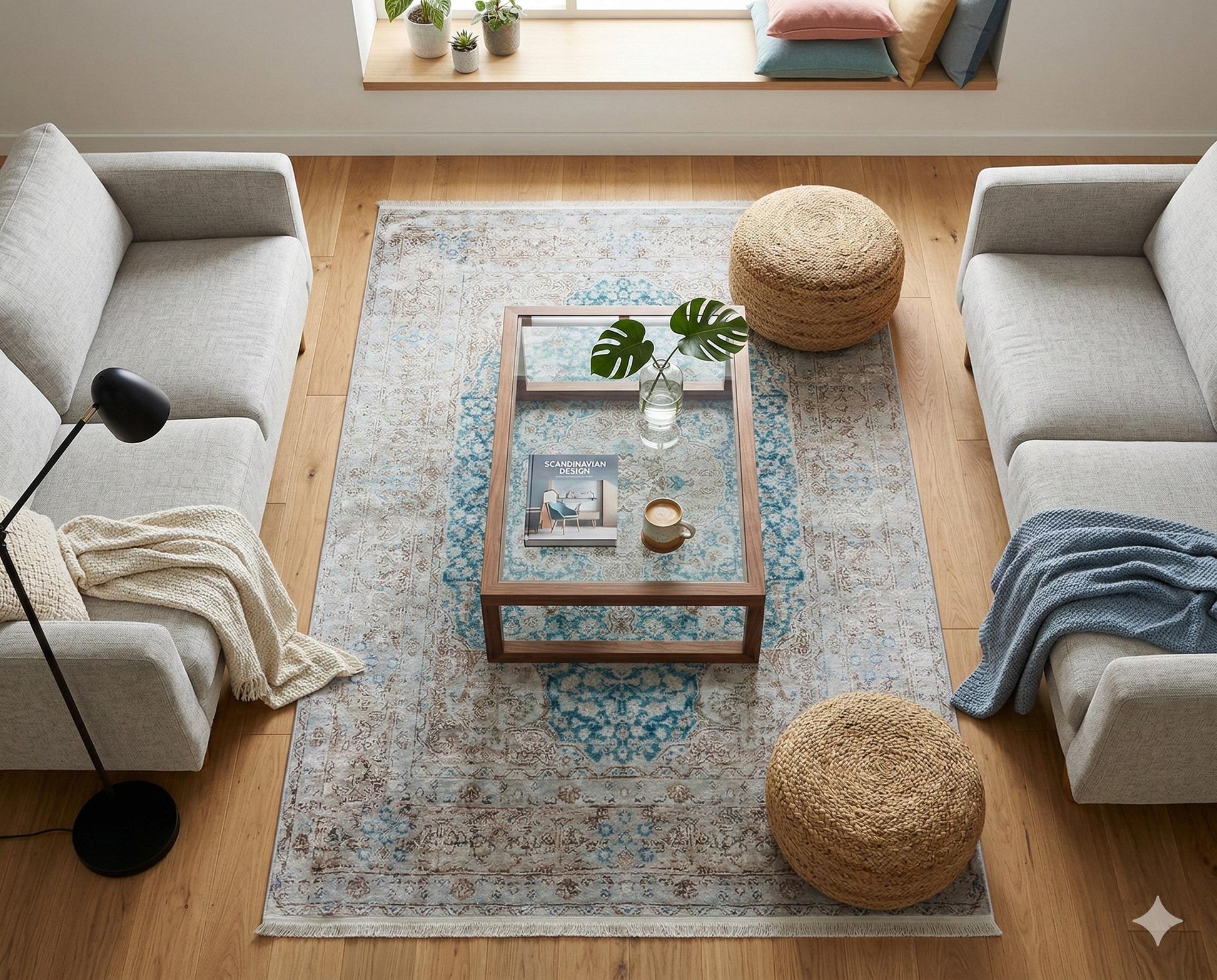 Distressed Medallion Area Rug – Turquoise Persian Style Carpet, Non-Slip