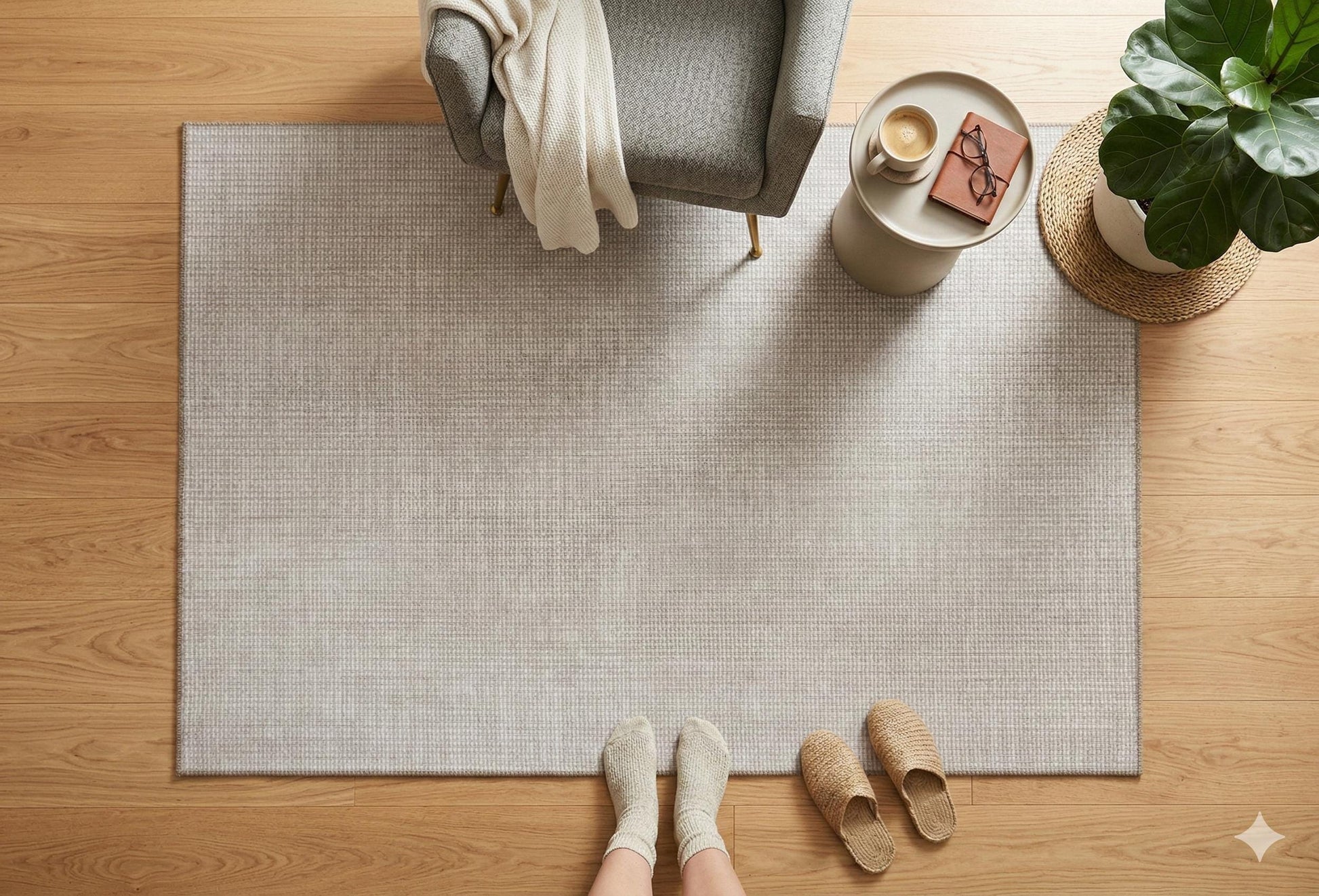 Machine Washable Woven Carpet – Light Gray Modern Low Pile Rug