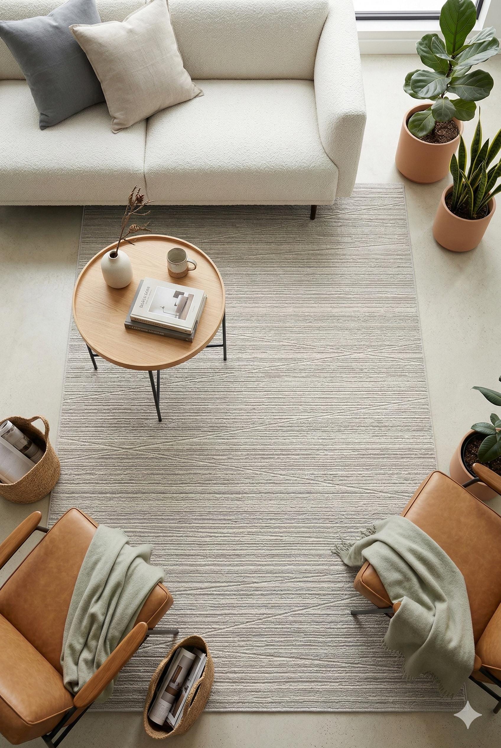 Modern White Texture Rug, 5x7 Cream Contemporary Area Carpet (160x230cm)