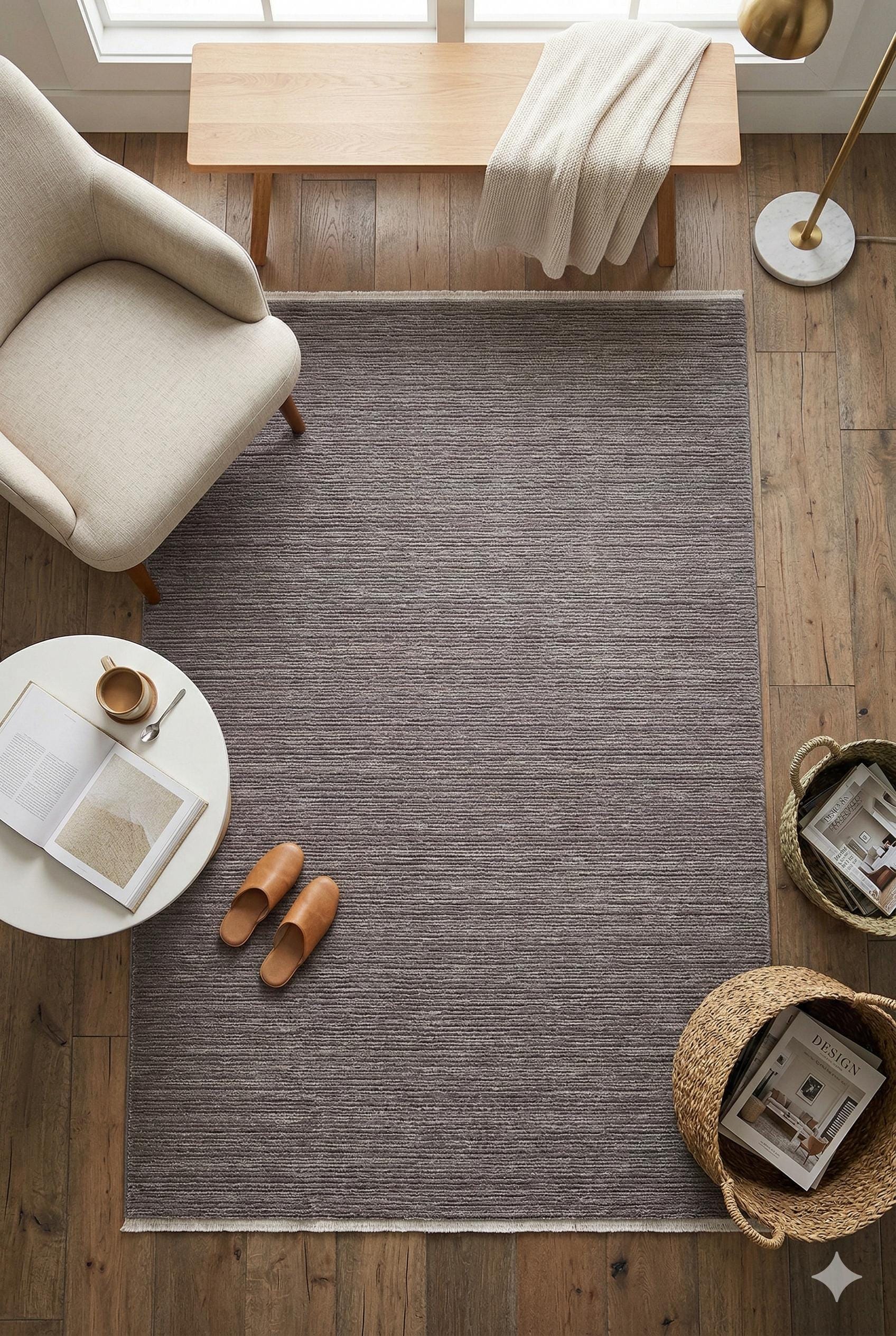Modern Gray Area Rug with Tassels: Washable, Anti-Allergic Carpet