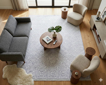 Washable Geometric Squares Area Rug, Modern Minimalist Low Pile Carpet